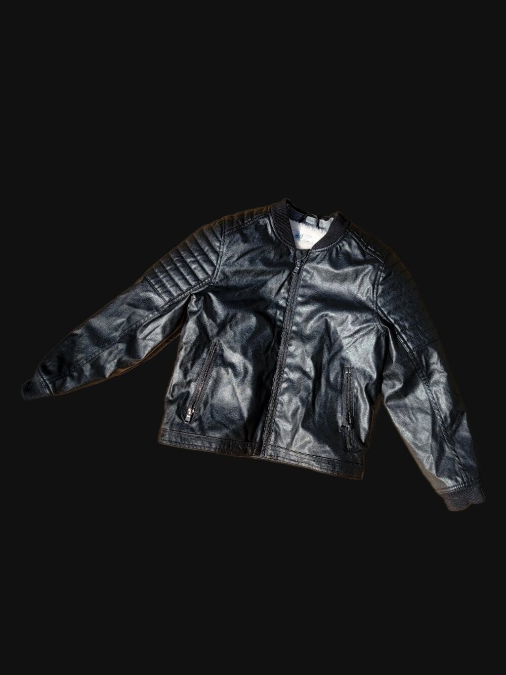 【 H&M black biker style faux leather kids jacket 】